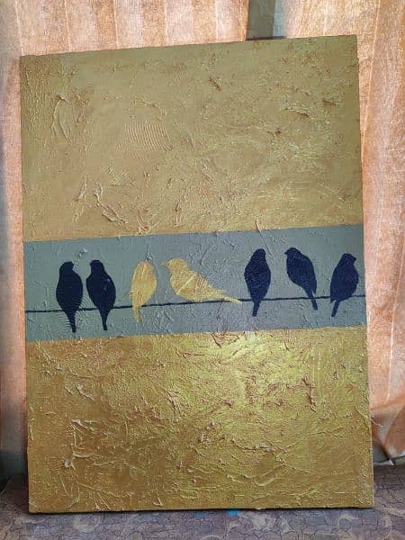 *Gold Textured chirping  birds painting* 5