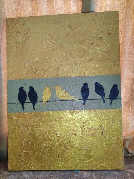 *Gold Textured chirping  birds painting* 6