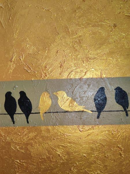 *Gold Textured chirping  birds painting* 7