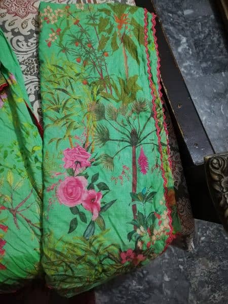 khaadi brand stich shirt and dupatta green colour 1