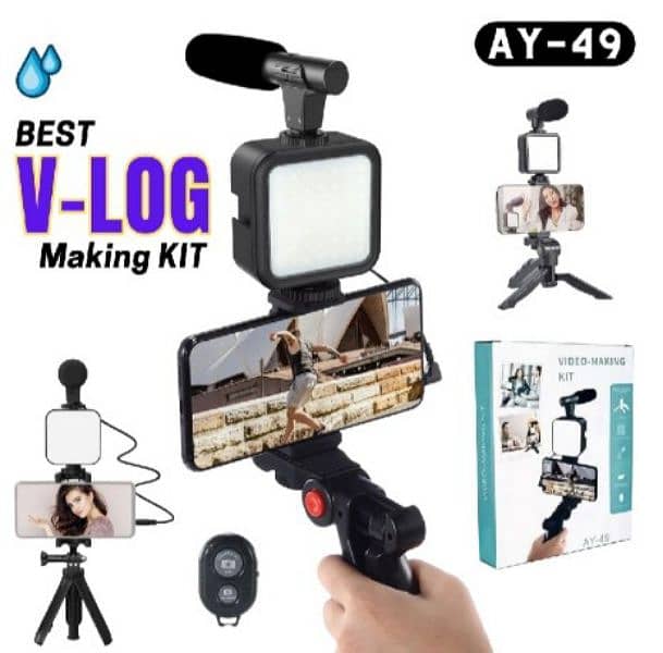 video making vloggingkit tripod stand microphone ledlight mobileholder 1