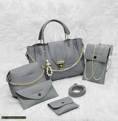 5 pic women pu leather hande bag