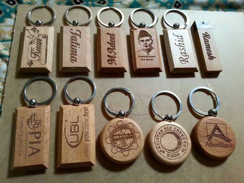 Wood Keychain laser printed with your brand name or logo 0