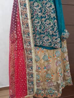 Mehndi lehnga with shiffon shirt and (bordered dupatta), ready to wear 0