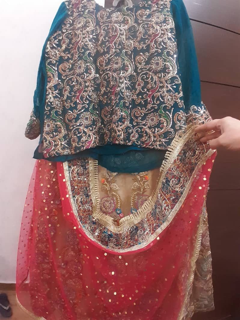 Mehndi lehnga with shiffon shirt and (bordered dupatta), ready to wear 3