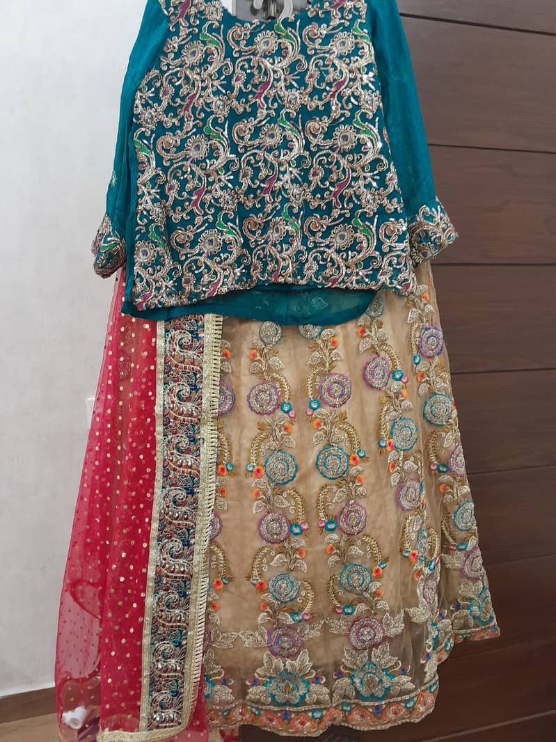 Mehndi lehnga with shiffon shirt and (bordered dupatta), ready to wear 5