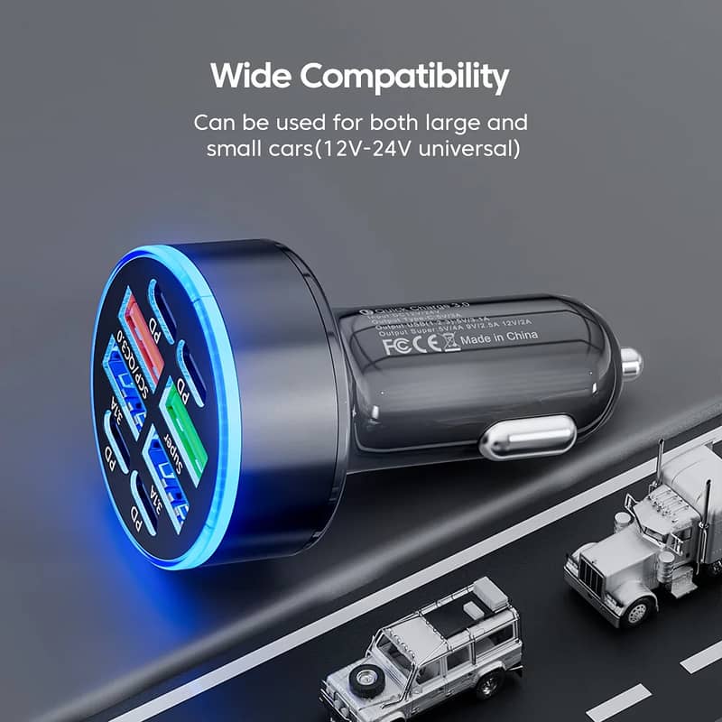 Digital Display 100w Car Charger 6 Port USB 4A 2C Fast Charging Car 1