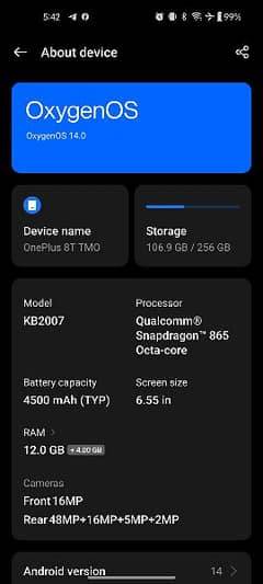 One plus 8t non pta Ram/12+4-Memory-256