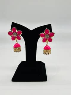 pink fancy jhumka earrings