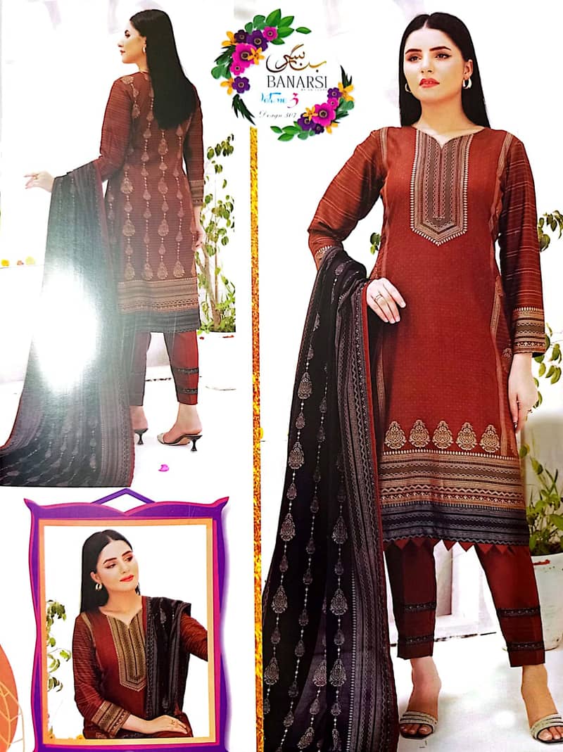 3 Piece Banarasi Lawn Suit in Rs. 1,600/- only 0