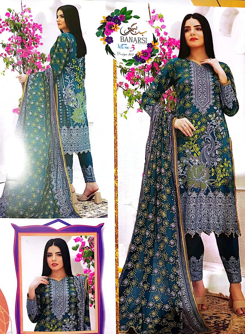 3 Piece Banarasi Lawn Suit in Rs. 1,600/- only 4