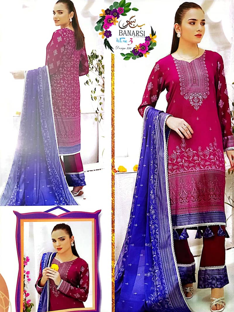 3 Piece Banarasi Lawn Suit in Rs. 1,600/- only 15