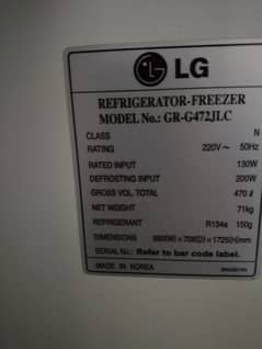 LG Refrigerator-Freezer Model No. GR-G472JLC Large Size