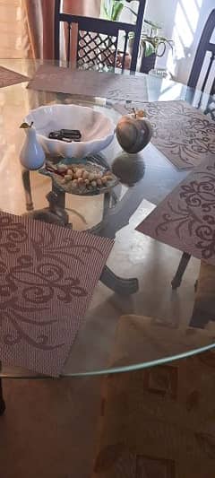 Glass dining table for sale, 6 chairs, 5 foot glass  chinioti design