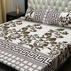 3 Pcs Crystal Cotton Printed Double Bedsheet