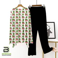 New Printed T-shirt Night Suit With  Trousers For Women