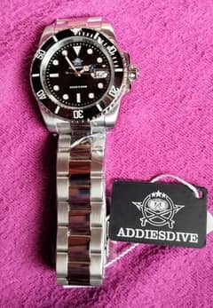 Addiesdive silver black men branded watch