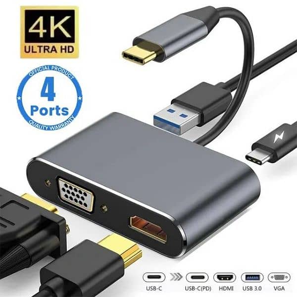 4 in 1 type c 3.0 adapter to 4k hdmi hdtv vga usb 3.0 pd fast chargin 0