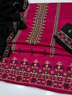 3 PCS Woman's Unstitched Lwan Cotton Embroidered  Suit