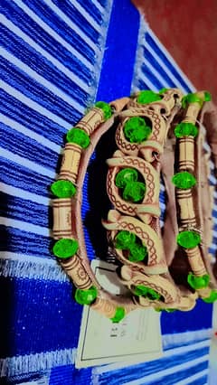 Hand made traditional  Bangles with green pearl's