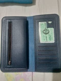 Blue long leather wallet