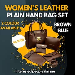 Women's Leather Plain Hand Bag Set