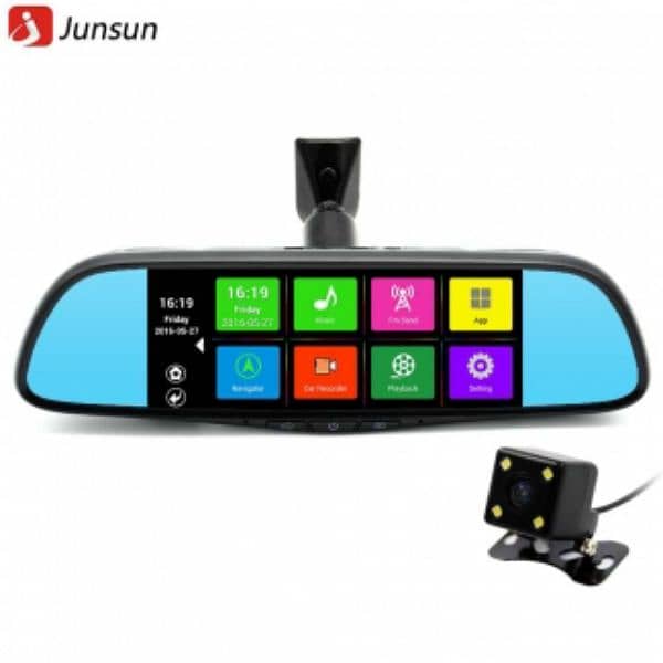 Car DVR Mirror Front, Back HD Camera With Touch Screen LCD. 1