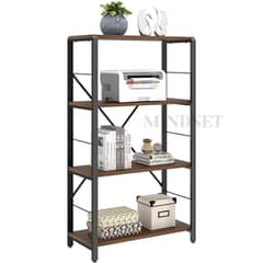 4 Tier Large Bookcase Wooden, With Black Metal Frame for Home, Office