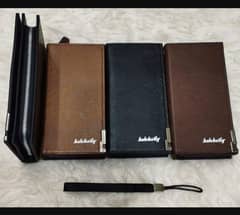 men's leather plain Bi-fold long wallet