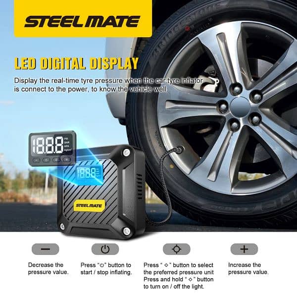 STEELMATE T5 Tyres Inflator Air Compressor  Digital Gauge, Auto 0