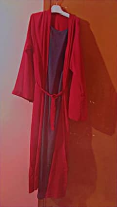 Red and Black Double coat abaya With stoler