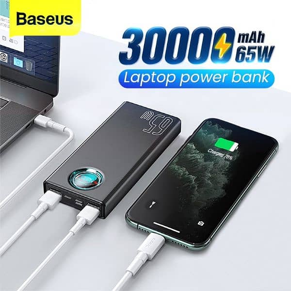 Baseus 65w powerbank 30000 mah powerbank for Chromebook laptop iphone 1