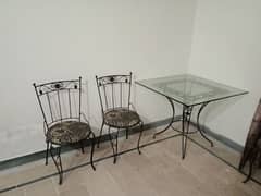 IRON GLASS DINING TABLE WITH 4 CHAIRS ( EXCELLENT CONDITION)