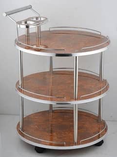 Round Wooden Tray Tea Trolley 0