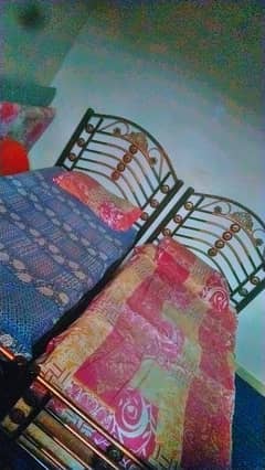 Two Single Iron Bed With. Spring Mattress