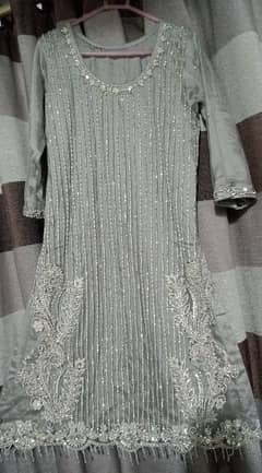 stitched Fancy silver silk dress for sale