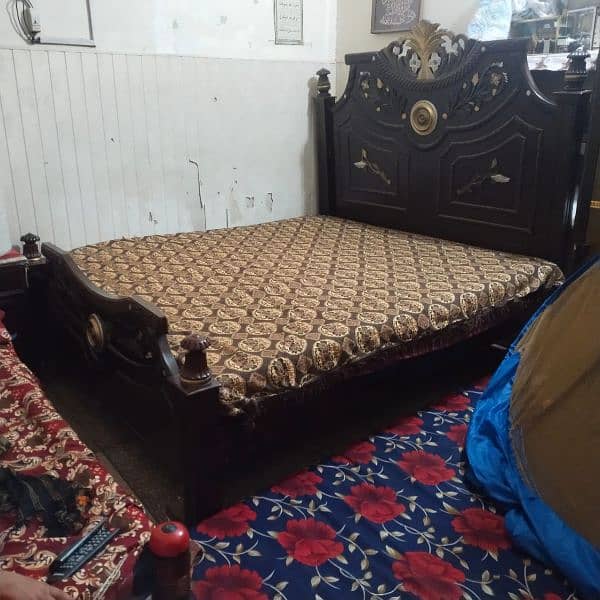 wooden bed + mattress for sale 1