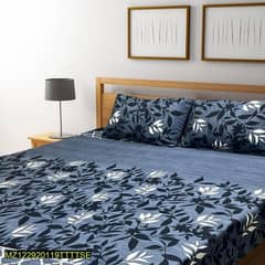 3 Pcs Crystal Cotton Printed Double Bedsheet