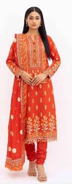 3PC Unstitched Gold and Lacquer Printed Lawn Suit with Gold and Lacqu