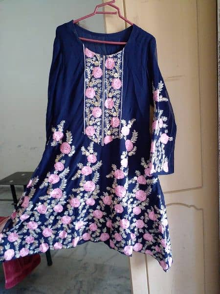 short frock blue colour heavy embroidered 1