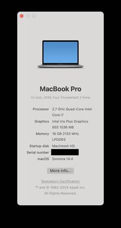 Macbook Pro 2018, Corei7 16GB 256GB