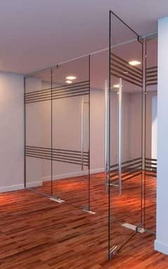 Glass partition,frosted paper,mat, flooring and wooden flooring