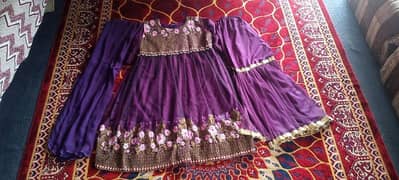 long frock with sharaa,colour purple,