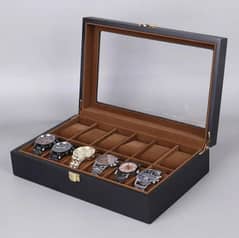 12 slot leather watch box