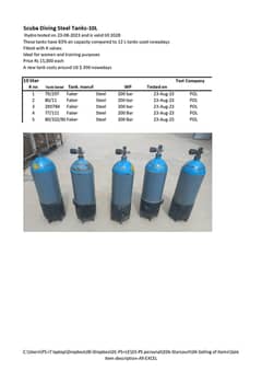 Scuba Diving tanks-used- 10 liter Capacity 0