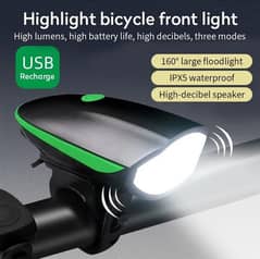 2 in 1 USB Rechargeable Bike Headlight And Bell 0