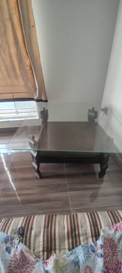 Wood center table with glass just like new