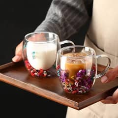 Real Flower Double Layer Glass Cup