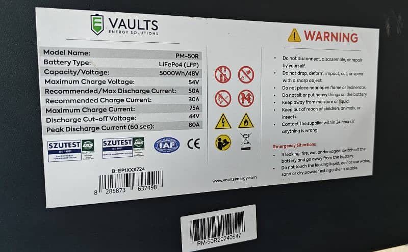 Vaults Energy Solutions PM-50R LEP 48V 105AH Lithium Ion Battery 8