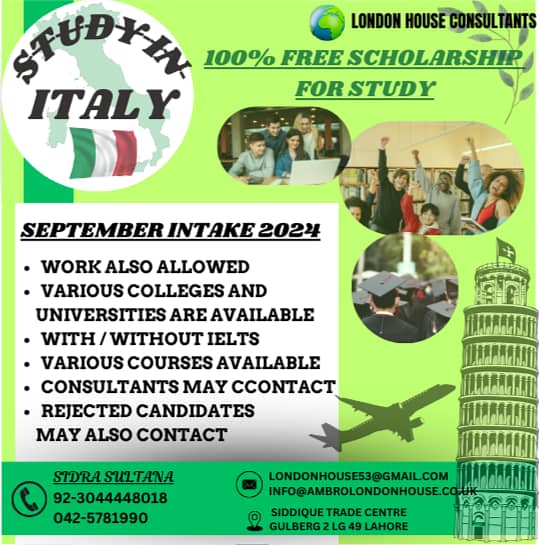 Study ITALAY 100 SCHOLARSHIP FREE STUDAY jan INTAKE 2025/APPOINTMENT 0